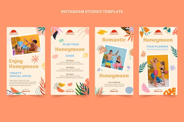 Free vector hand drawn floral honeymoon instagram stories