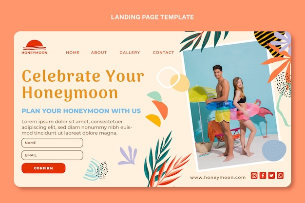 Free vector hand drawn floral honeymoon landing page