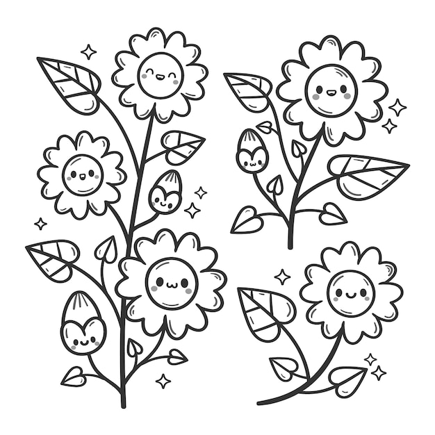 無料ベクター 手描きの花のイラスト