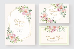 Hand drawn floral and leaves invitation card set