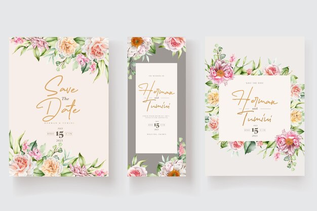 hand drawn floral and leaves invitation card set