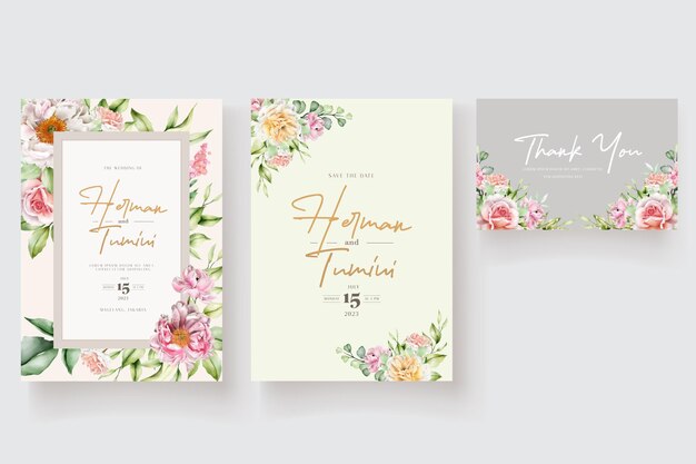 hand drawn floral and leaves invitation card set