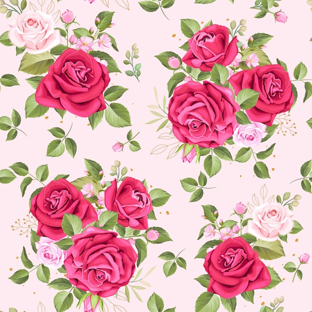 Free vector hand drawn floral and leaves seamless pattern