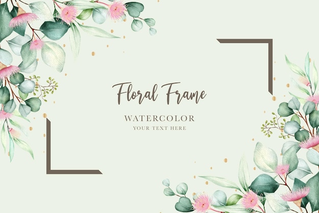 Hand drawn floral and leaves wreath background design