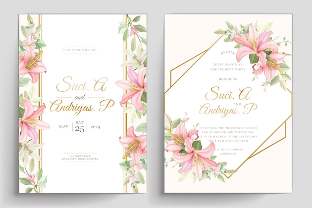 Hand drawn floral lily and roses card template