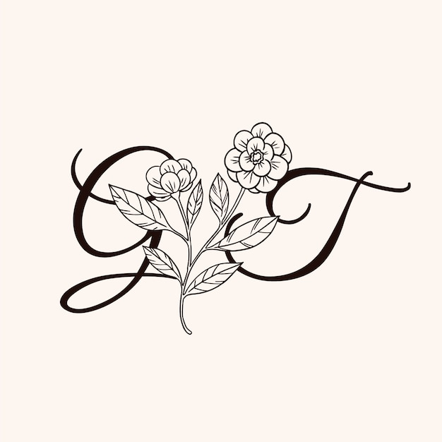 Hand drawn floral monogram logo