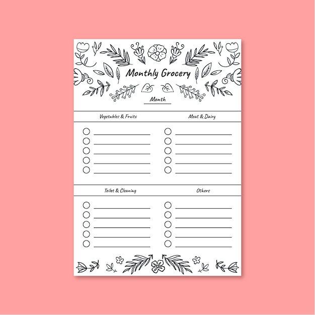 Free vector hand drawn floral monthly grocery list