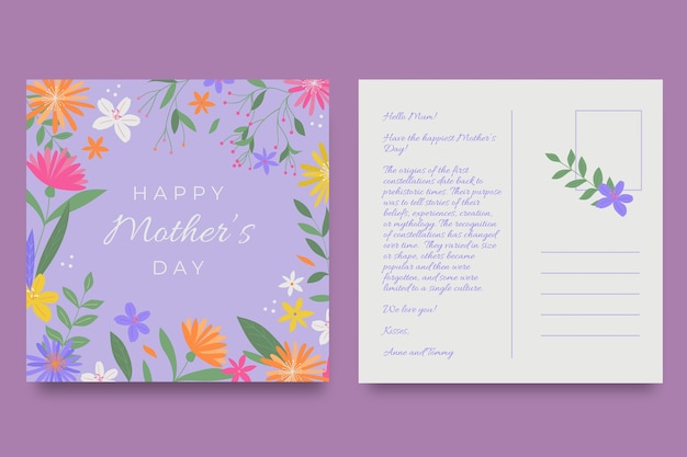 Hand drawn floral mother day postcard