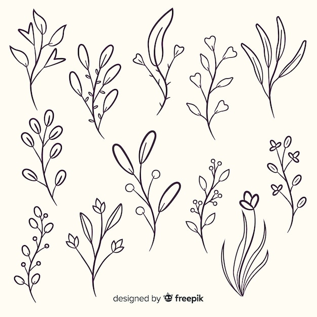 Бесплатное векторное изображение Ручной обращается коллекция растительного орнамента