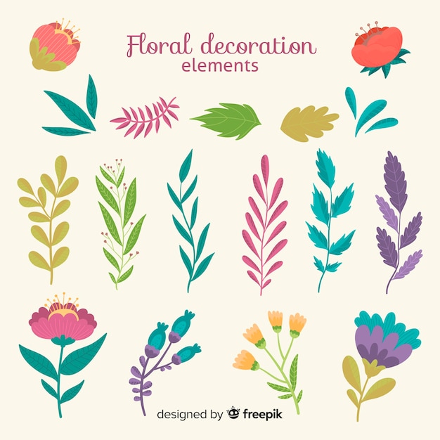 Hand drawn floral ornamental element pack