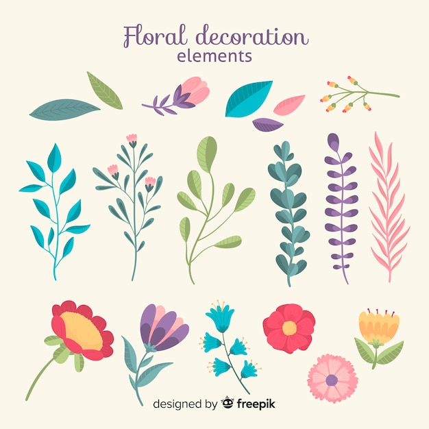 Hand drawn floral ornamental element pack