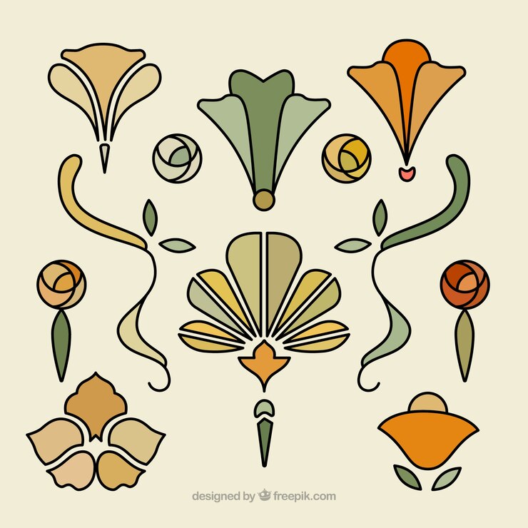 Free Vector hand drawn floral ornaments in art nouveau