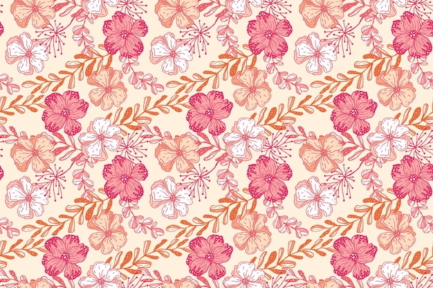 Hand drawn floral pattern design in peach tones
