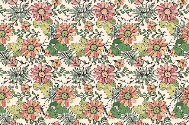 Free vector hand drawn floral pattern design in peach tones