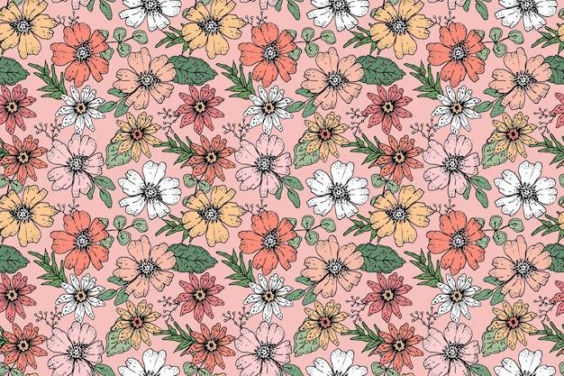 Hand drawn floral pattern design in peach tones