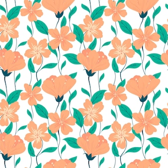 복숭아 색조에 손으로 그린 된 꽃 패턴