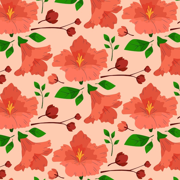 Бесплатное векторное изображение Ручной обращается цветочный узор в персиковых тонах
