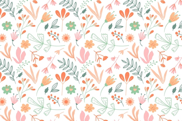 복숭아 색조에 손으로 그린 된 꽃 패턴