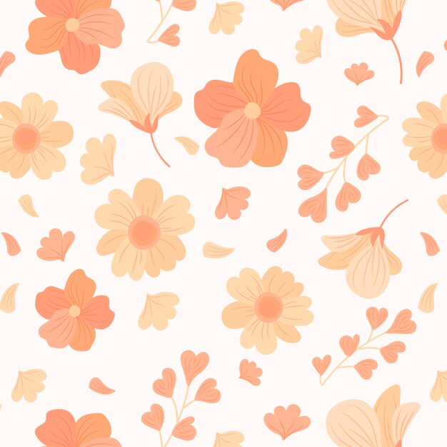 Hand drawn floral pattern in peach tones