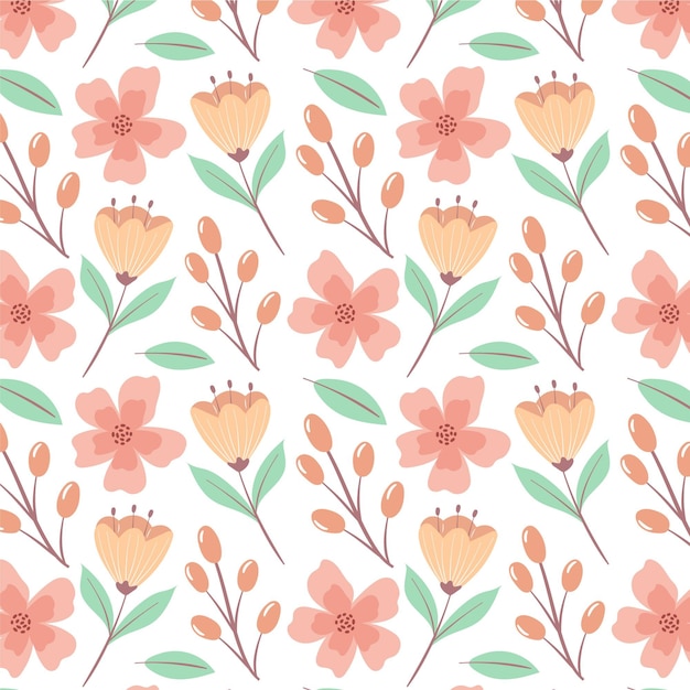 Hand drawn floral pattern in peach tones