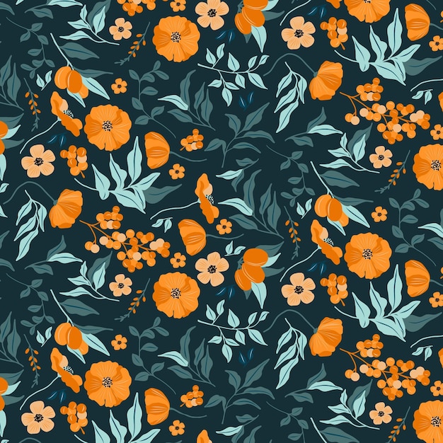 Hand drawn floral pattern in peach tones