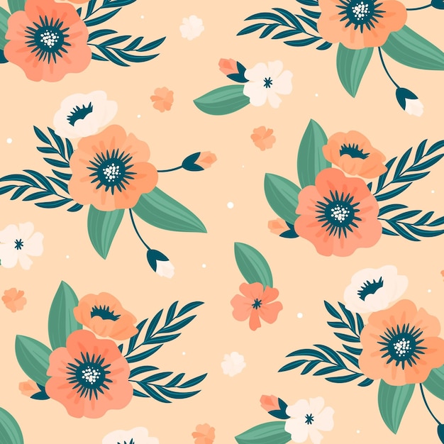 Hand drawn floral pattern in peach tones