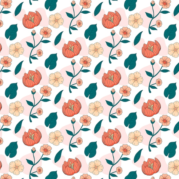 Hand drawn floral pattern in peach tones