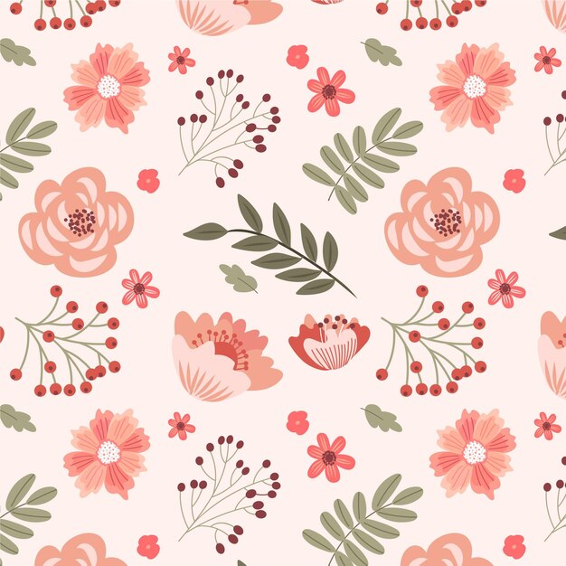 Hand drawn floral pattern in peach tones