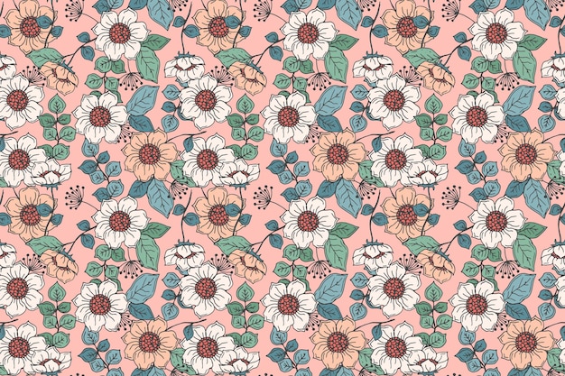 Hand drawn floral pattern in peach tones