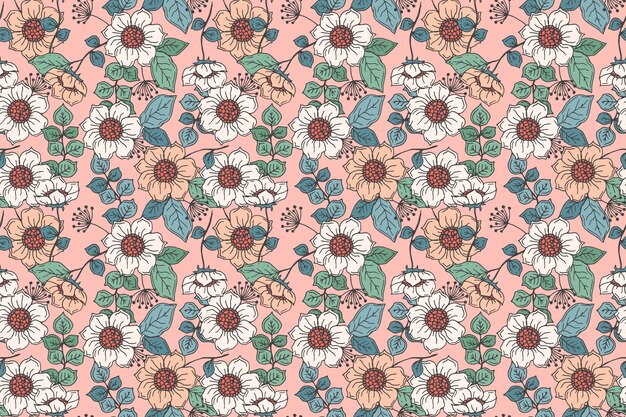 Hand drawn floral pattern in peach tones