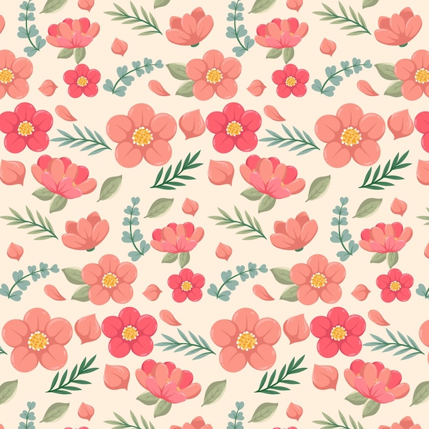 Hand drawn floral pattern in peach tones