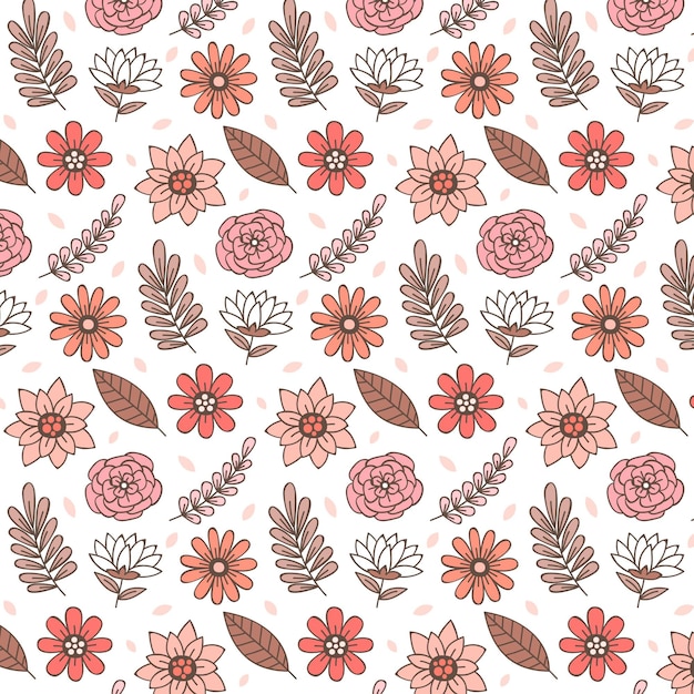 Hand drawn floral pattern in peach tones