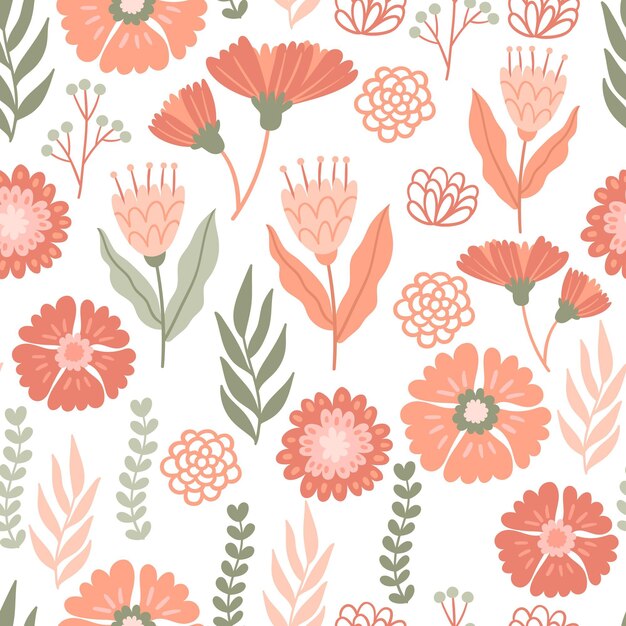 Free vector hand drawn floral pattern in peach tones