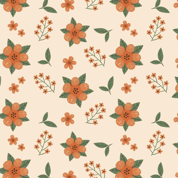 Hand drawn floral pattern in peach tones