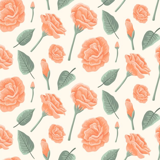 Hand drawn floral pattern in peach tones