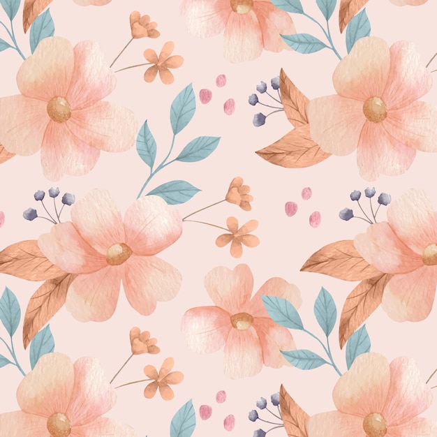 Hand drawn floral pattern in peach tones