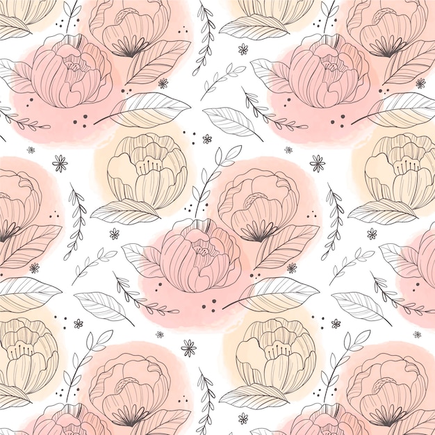 Hand drawn floral pattern in peach tones