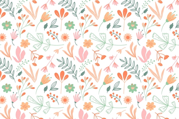 Hand Drawn Floral Pattern In Peach Tones