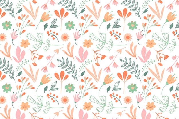 Hand drawn floral pattern in peach tones