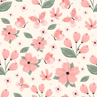 Hand drawn floral pattern in peach tones