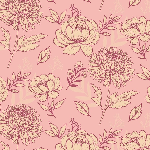 Hand drawn floral pattern in peach tones