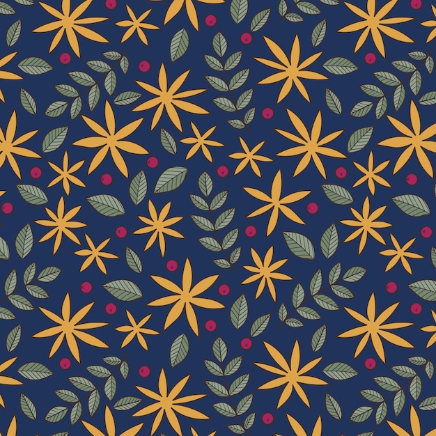 Hand drawn floral pattern with leaves