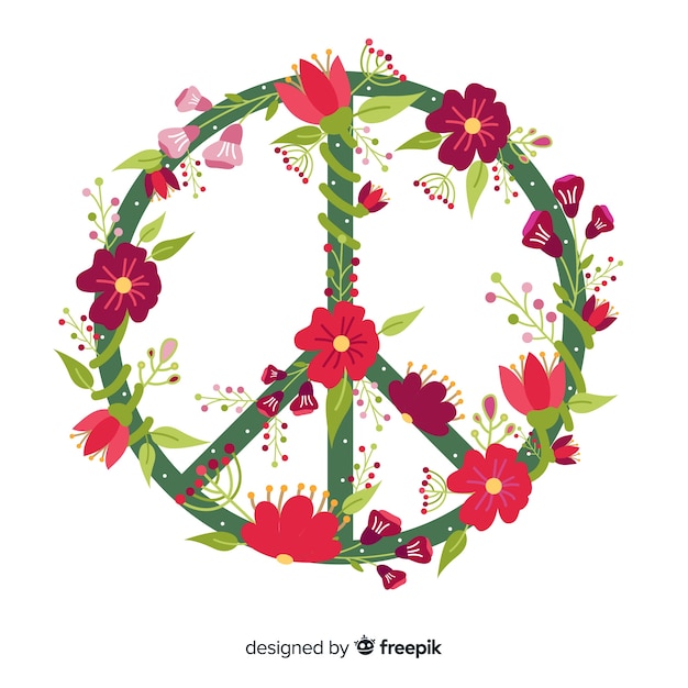Hand drawn floral peace symbol background