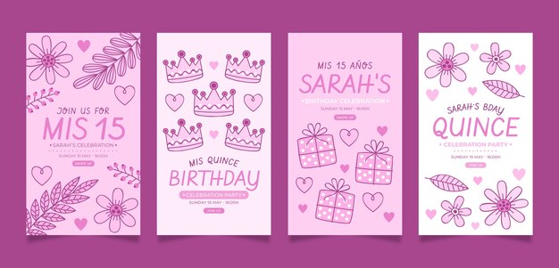 Hand drawn floral quinceañera instagram stories