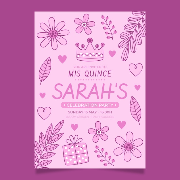 Free vector hand drawn floral quinceañera invitation template