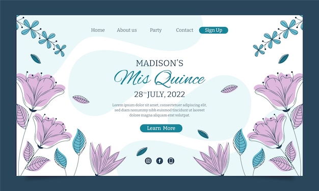 Hand drawn floral quinceañera landing page template