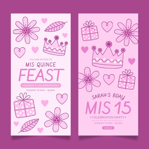 Free vector hand drawn floral quinceañera vertical banners