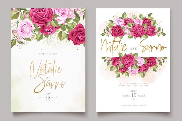 Hand drawn floral red roses invitation card set