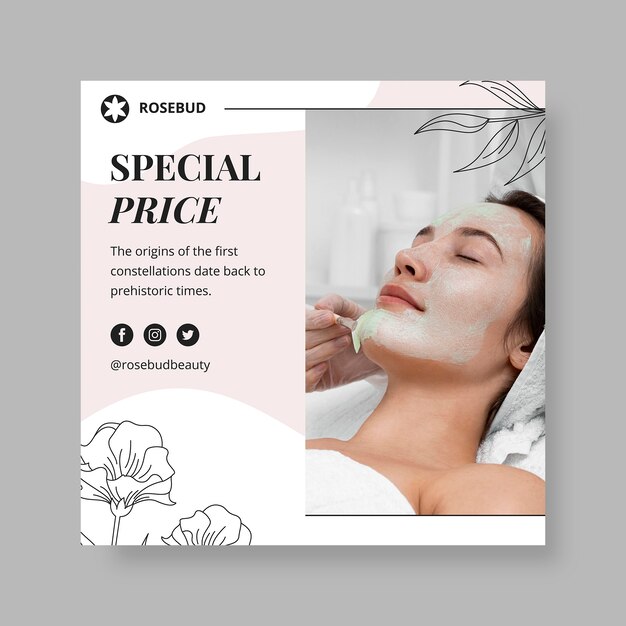 Hand drawn floral rosebud beauty salon social media post template