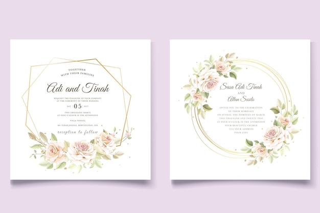Hand drawn floral roses wedding invitation card set Premium Vector